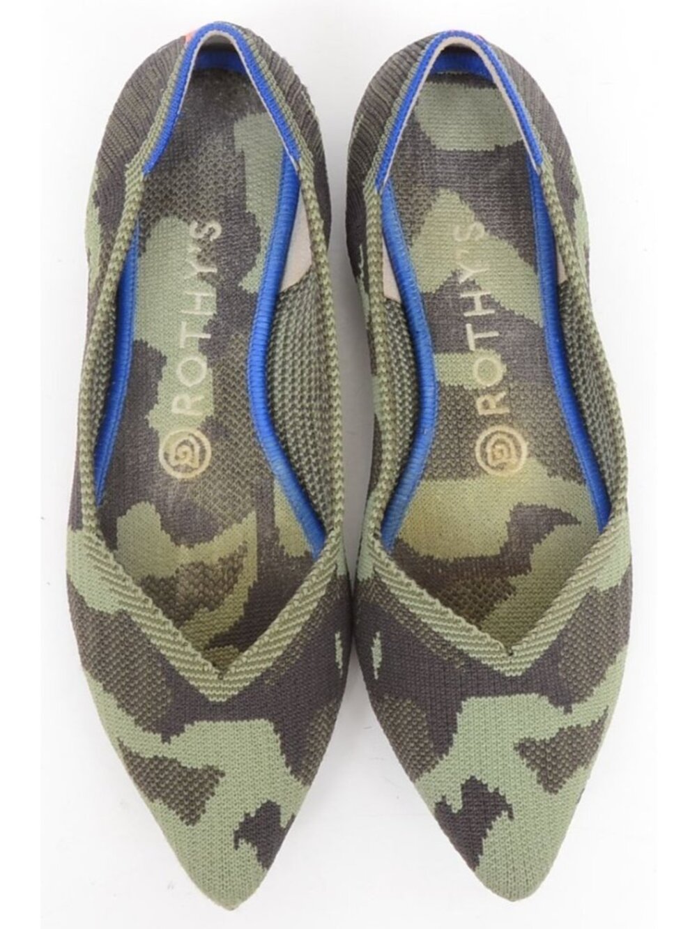 Rothy's The Point Olive Camo Knit Pointy Toe Ballet Flats Womens 7.5 Sustainable